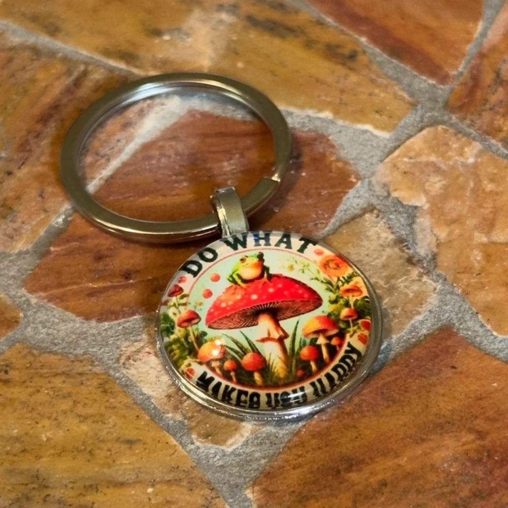 Mushroom Keychain Multicolor Frog Retro Vintage Style OS Do What Makes You Happy